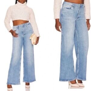 Good American Good Stacked Jeans in Indigo 135 Sz 14 Wide Leg Stretch